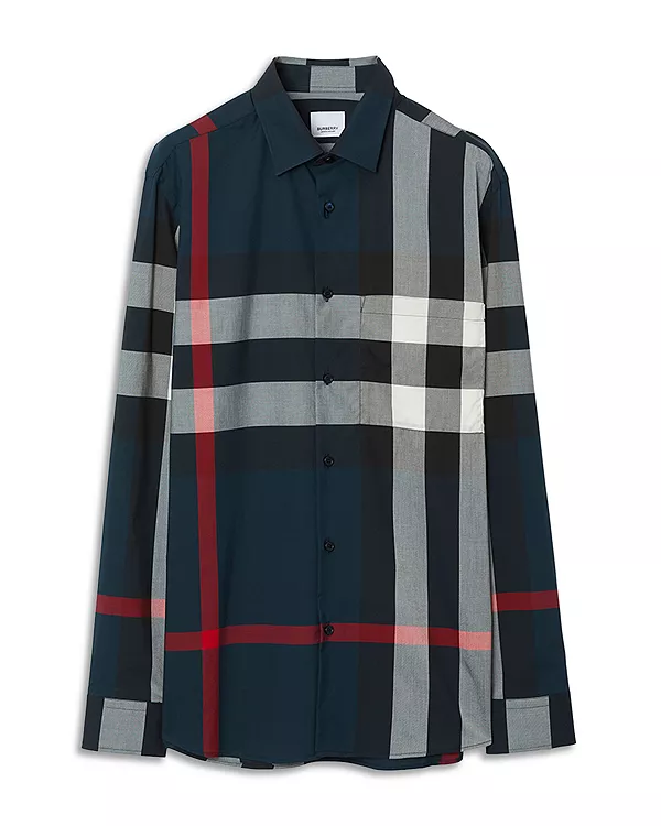 Рубашка Burberry Саммертон в клетку, приталенного кроя, синий — фото 4