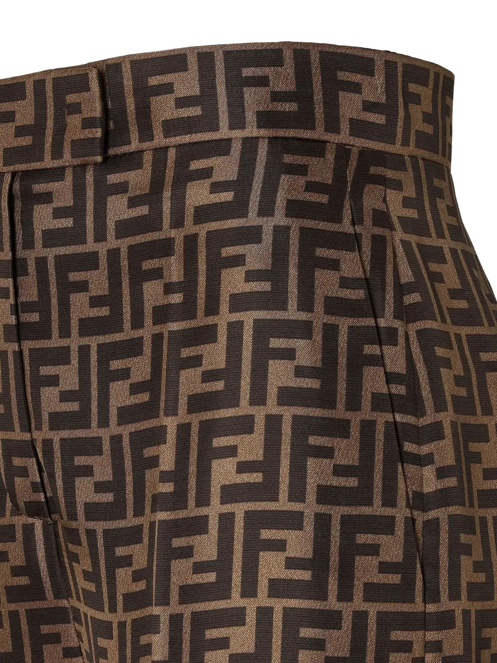Шелковые брюки с монограммой FF и складками FENDI, коричневый — фото 3