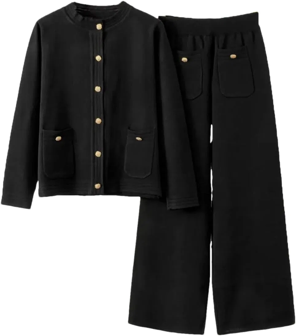Спортивный костюм из кардигана и брюк, женский, Black