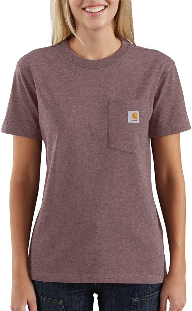 

Carhartt женская футболка с карманом, свободный крой, плотная ткань, короткий рукав, Raisin Heather