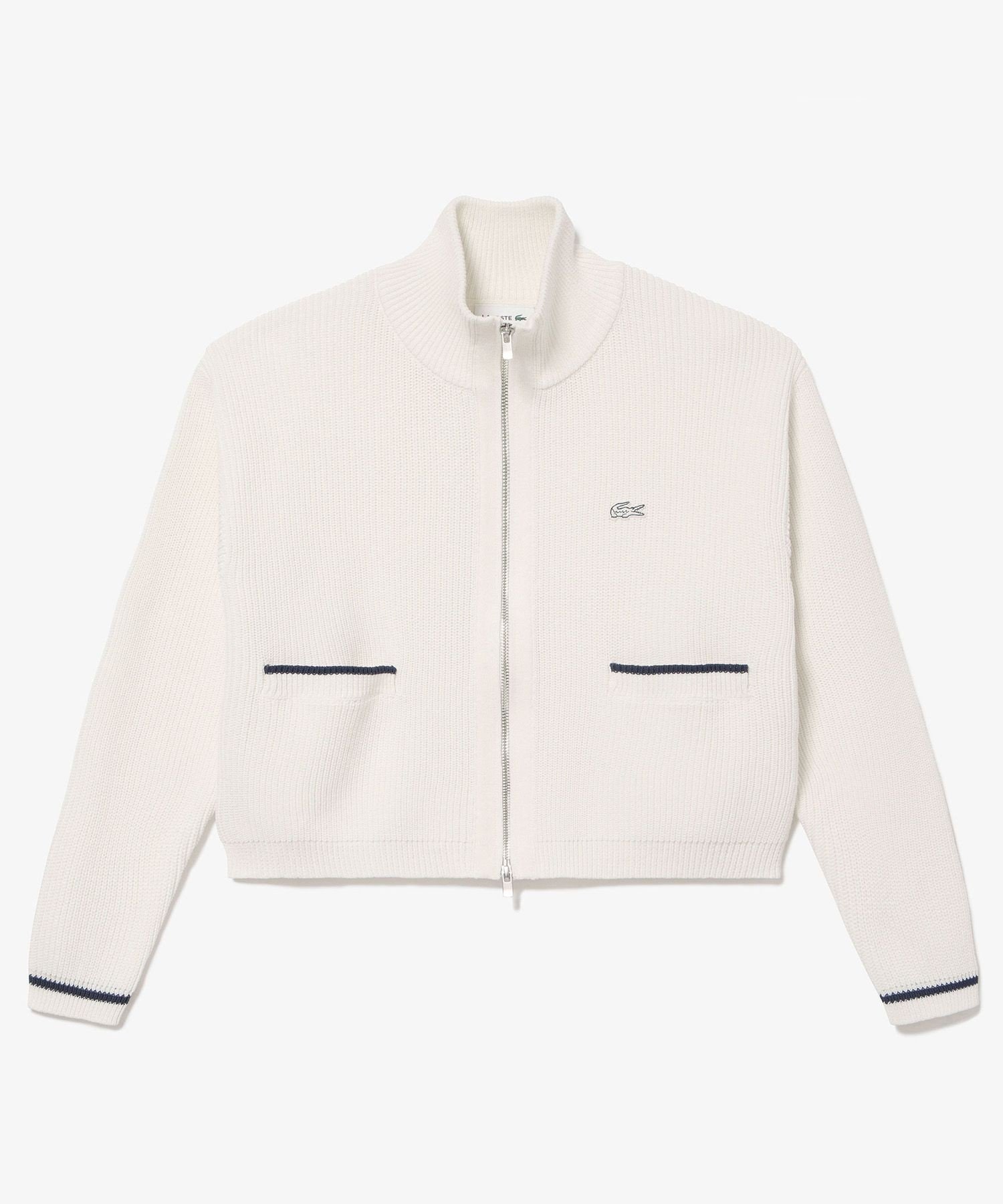 Кардиган Lacoste, узкая вязаная блузон на молнии, белый — фото 4