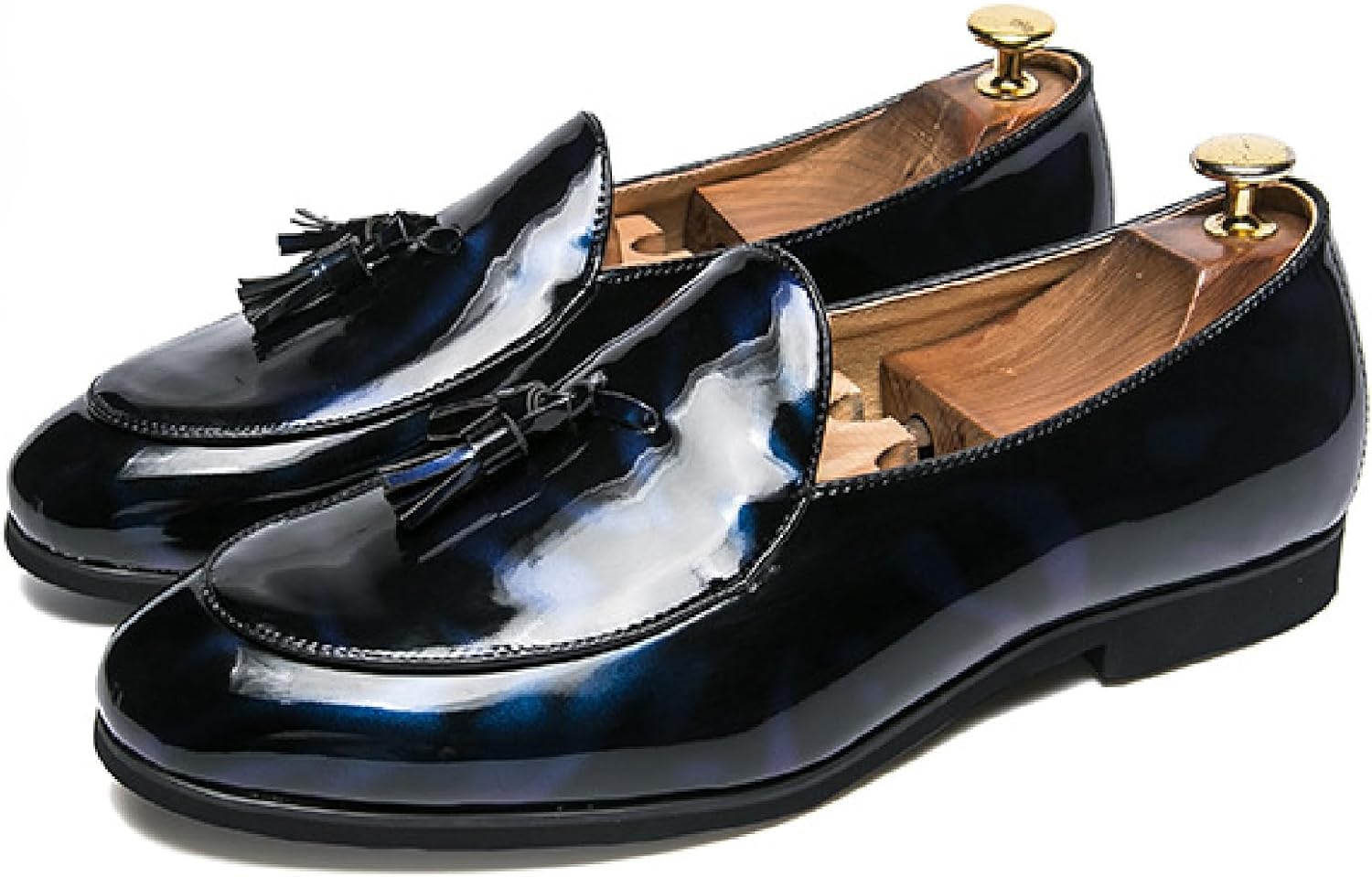 

Мужские туфли слипоны на платформе из лакированной кожи с модной кисточкой, заостренным носком, низким верхом, рифленой подошвой, противоскользящие, для деловых встреч, банкета, вечеринки, выпускного и официальных мероприятий Bhdjk, синий