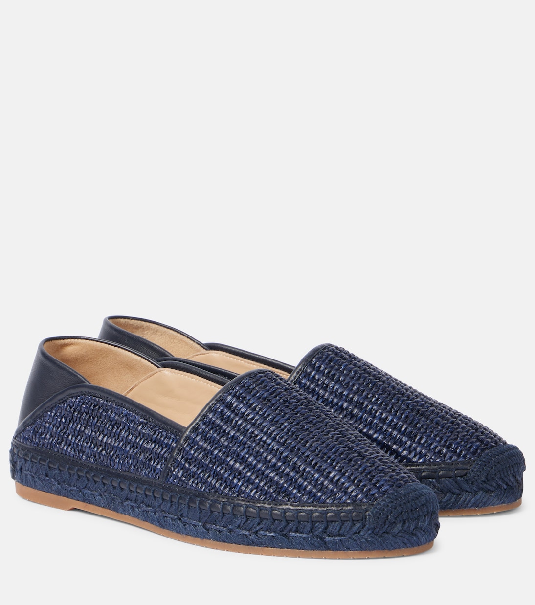 Эспадрильи из рафии с кожаной отделкой Manolo Blahnik, 4109 Navy/4116 Navy