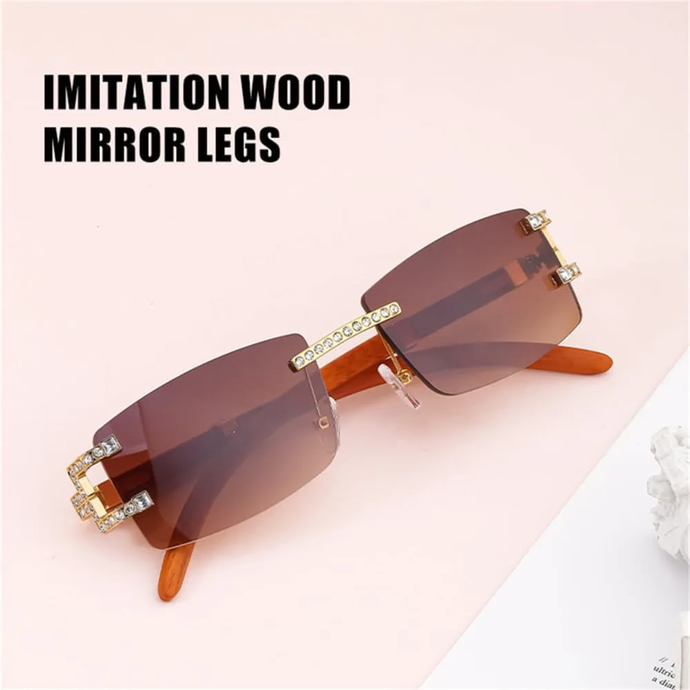 

Солнцезащитные очки без оправы для женщин, ретро-очки прямоугольной формы для мужчин, винтажные очки без оправы с защитой от УФ-излучения UV400 HDUBFY, Green Gray