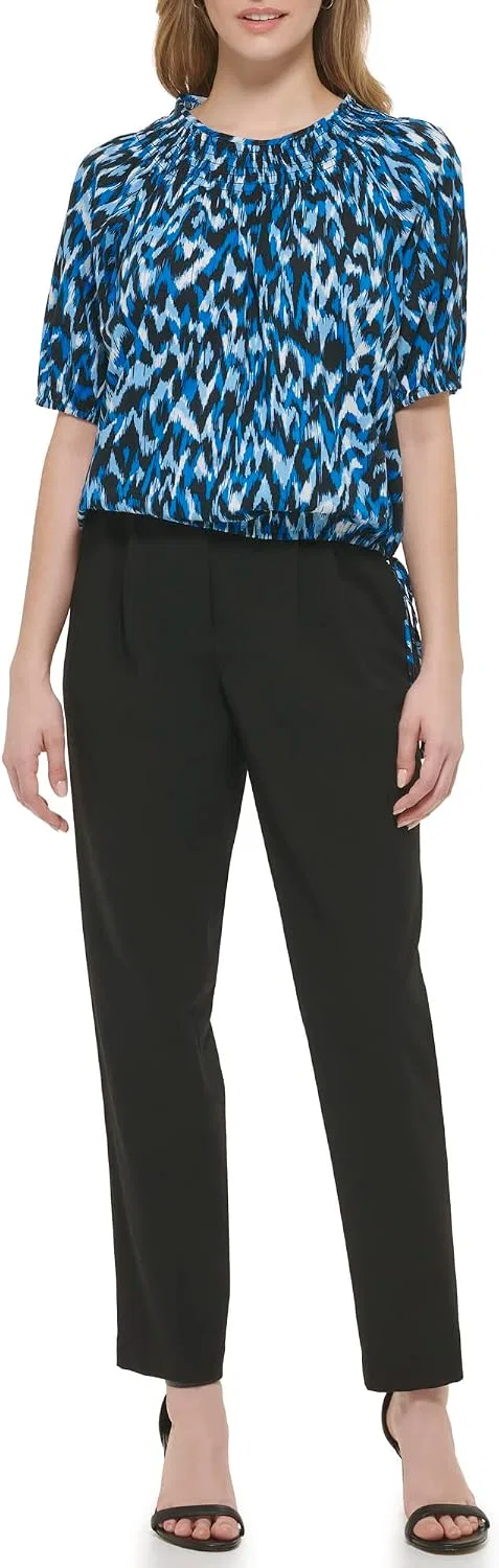 Блуза с коротким рукавом и завязками, Calvin Klein, черный/синий/белый