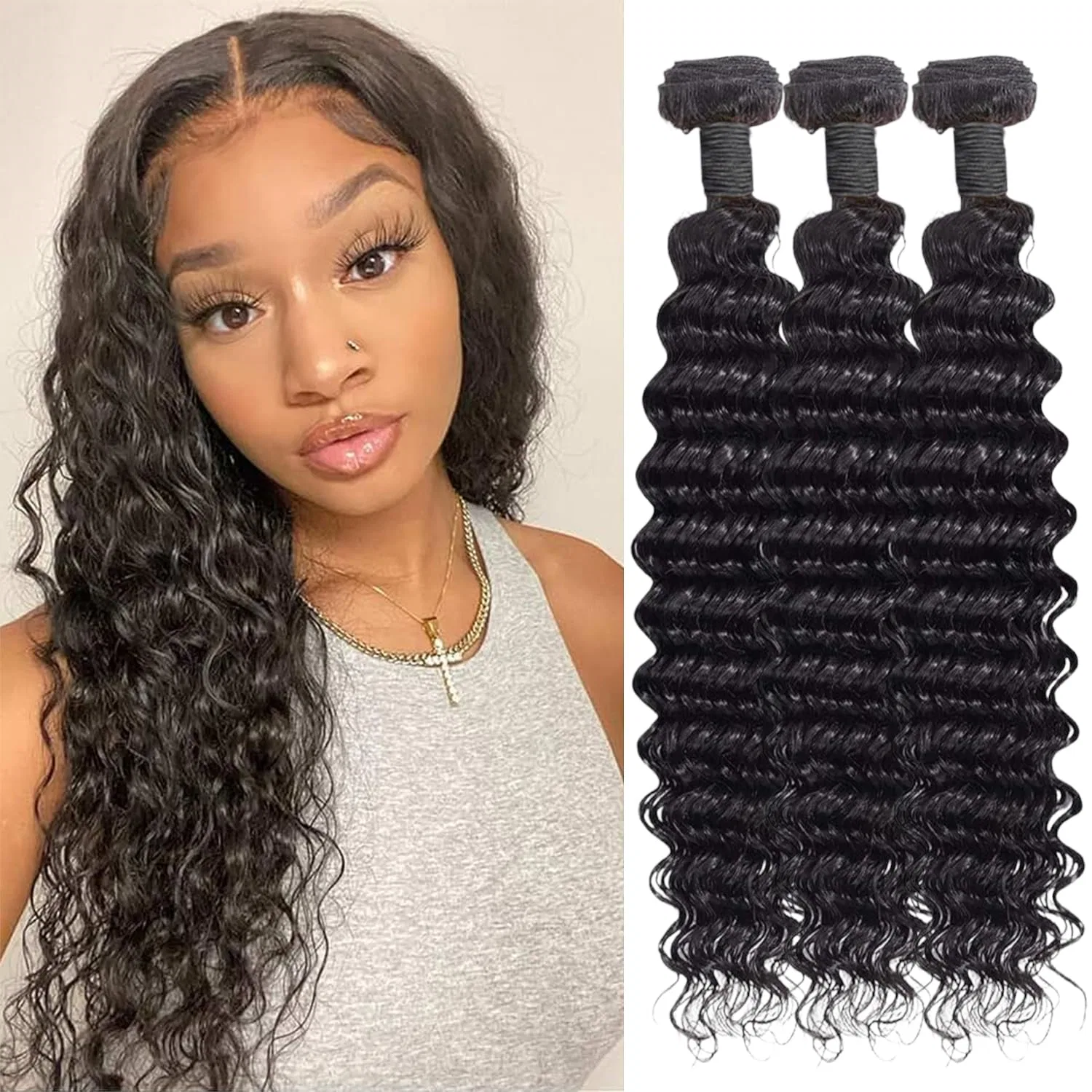 Накладные волосы «Deep Wave Curly» от Human Hair Bundles Ifly, Natural Black
