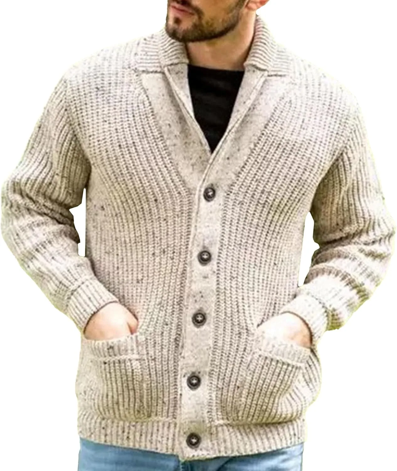 

Мужской кардиган на пуговицах с лацканом, легкий, вязаный, с длинными рукавами Gsywaipei