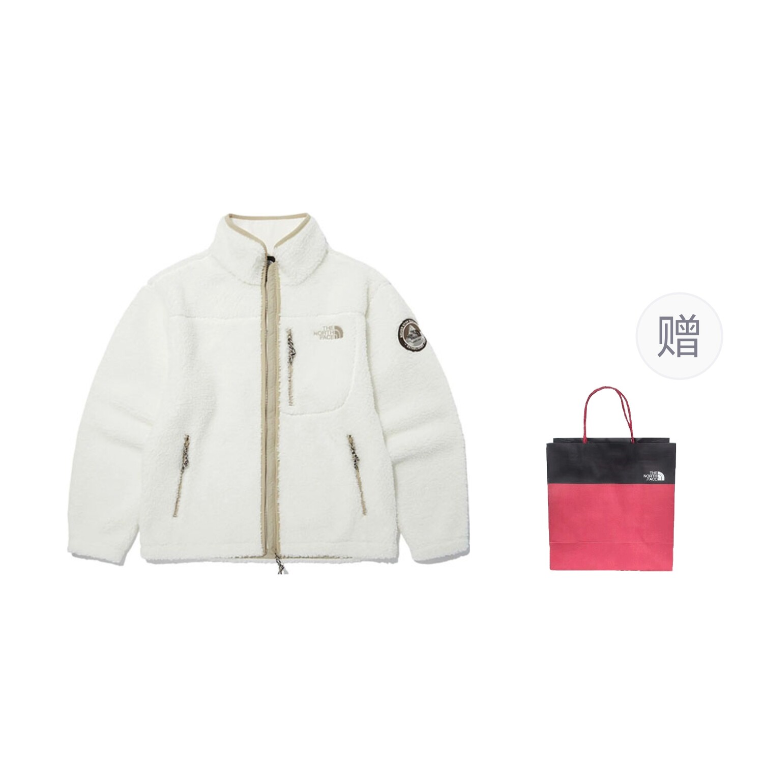 

Флисовая куртка унисекс белого цвета + подарочный пакет The North Face, цвет White + gift bag