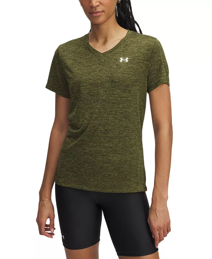

Женский топ Twist Tech с V-образным вырезом и короткими рукавами Under Armour, зеленый