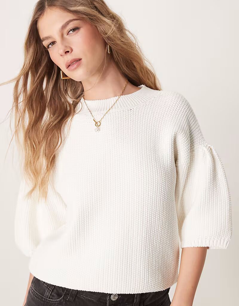 

Футболка ASOS DESIGN крупной вязки кремового цвета с сетчатой ​​текстурой