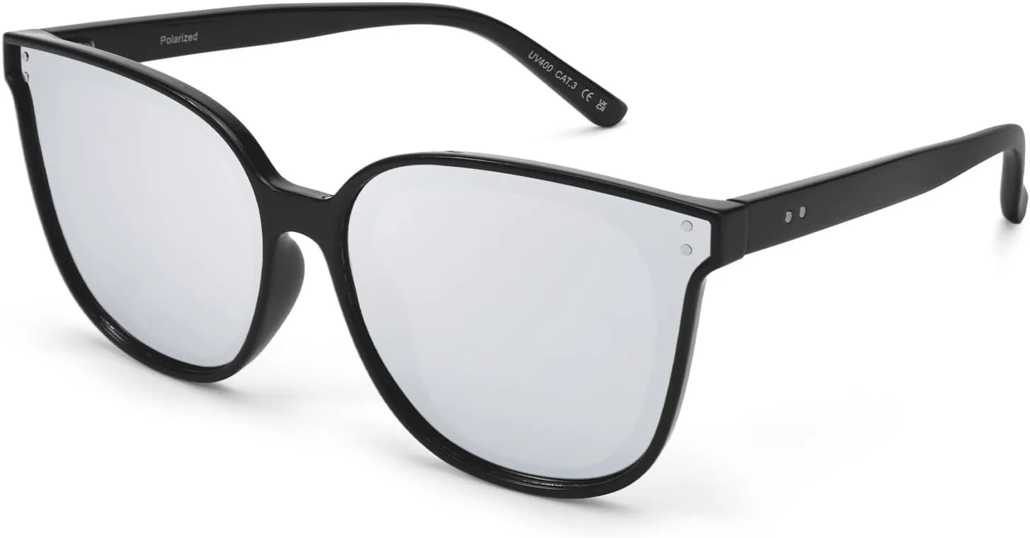 

Женские поляризованные солнцезащитные очки LVIOE большого размера "кошачий глаз" с защитой от УФ-излучения LS1627s, A06 Black Frame/Silver Polarized Mirrored Lens