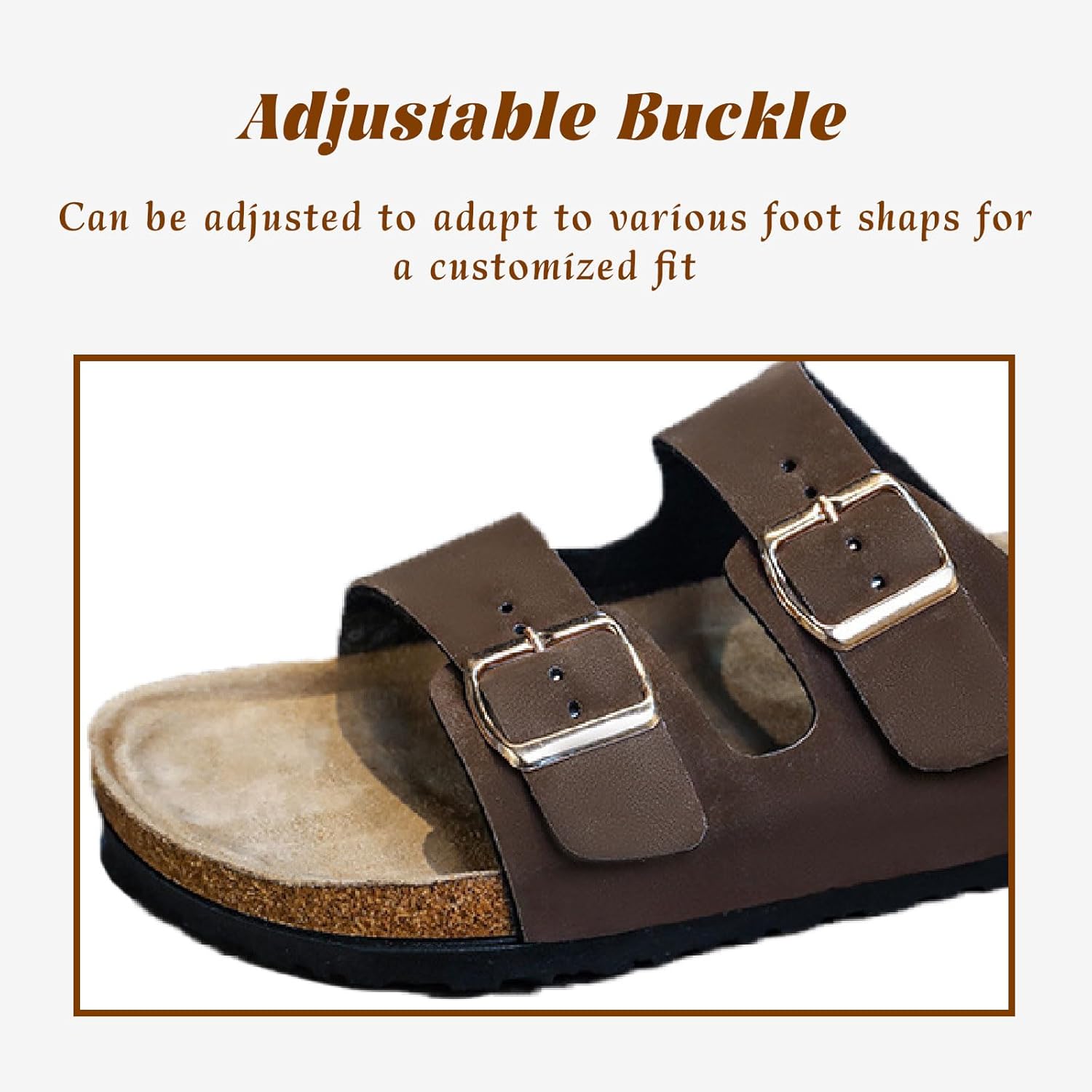 Сандалии Titype Cork Footbed с поддержкой свода для женщин и мужчин, регулируемая пряжка, натуральная кожа, удобные летние сандалии для улицы и пляжа, коричневый — фото 3