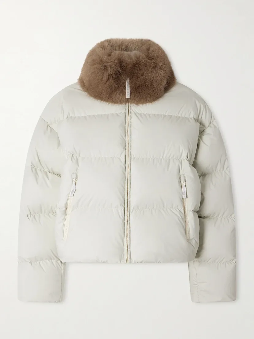 Стеганая пуховая куртка из нейлона с отделкой из плюша BALENCIAGA, белый