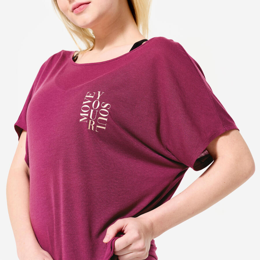 

DOMYOS Рубашка для танцев женская для современных танцев с короткими рукавами, струящаяся - фиолетовая