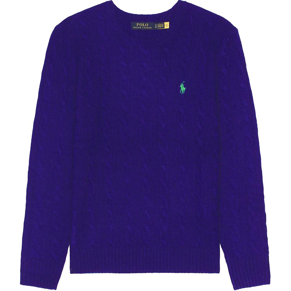 Пуловер с кабельной вязкой и вышивкой пони Polo Ralph Lauren, фиолетовый — фото 2