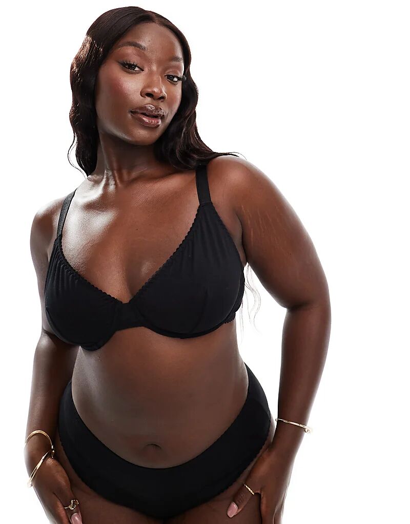 

Хлопковый бюстгальтер на косточках Curve Mila от ASOS DESIGN, черный цвет Asos Curve
