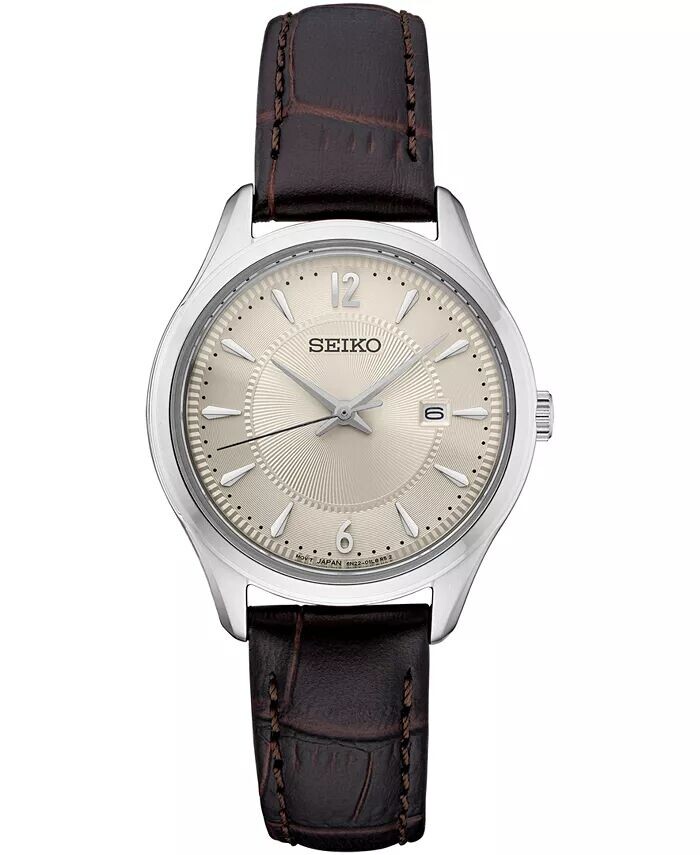 

Женские часы Essential с коричневым кожаным ремешком, 39 мм Seiko
