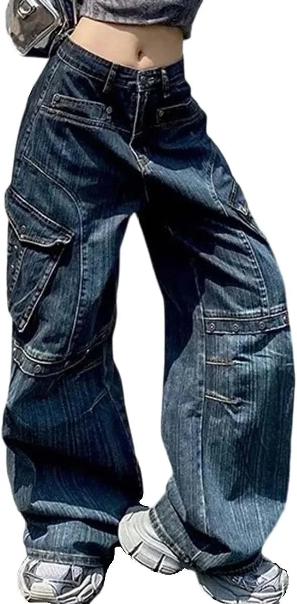 

MLAFE Harajuku женские джинсы с несколькими карманами в стиле панк хип-хоп