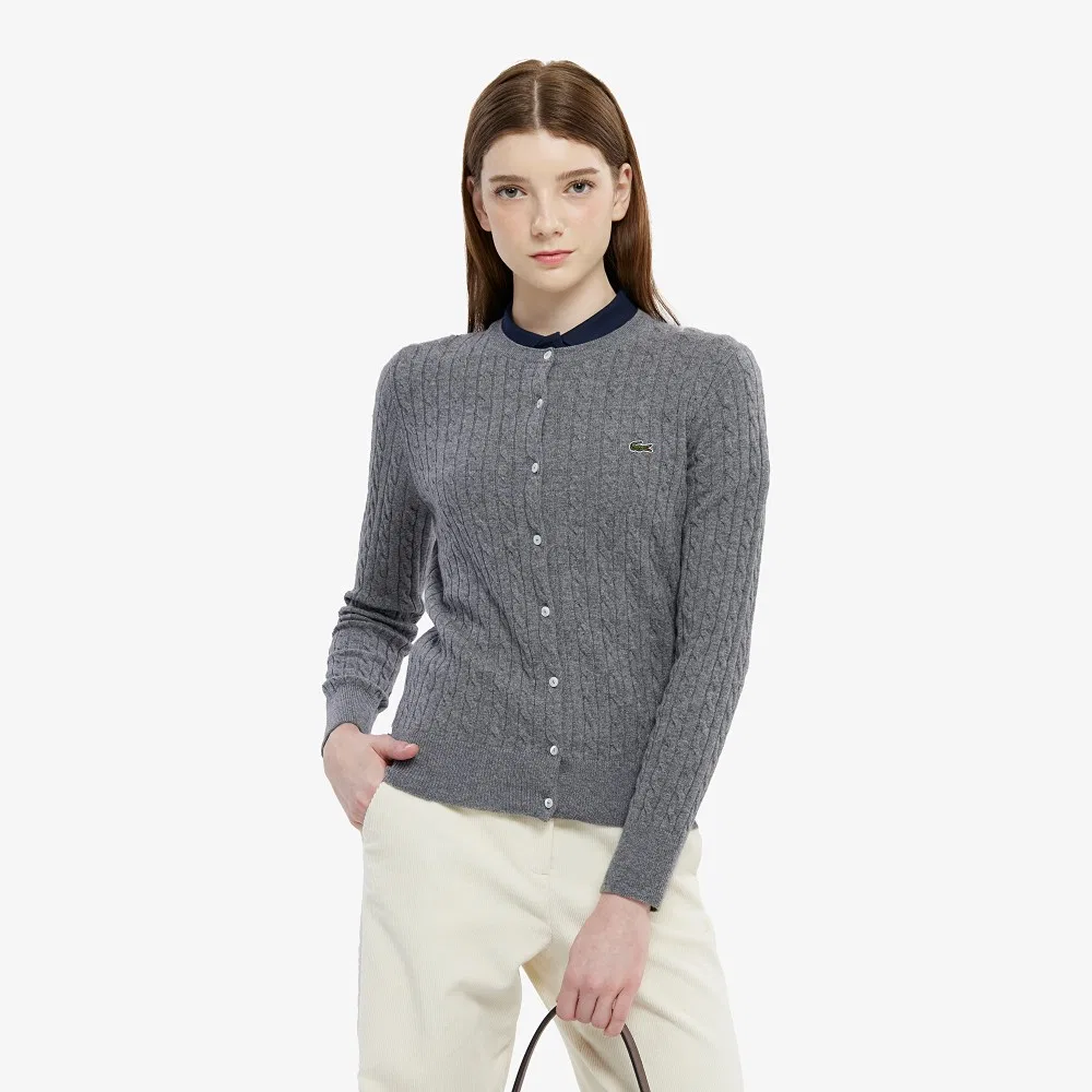 Кардиган женский Lacoste с круглым вырезом, меланжевый серый