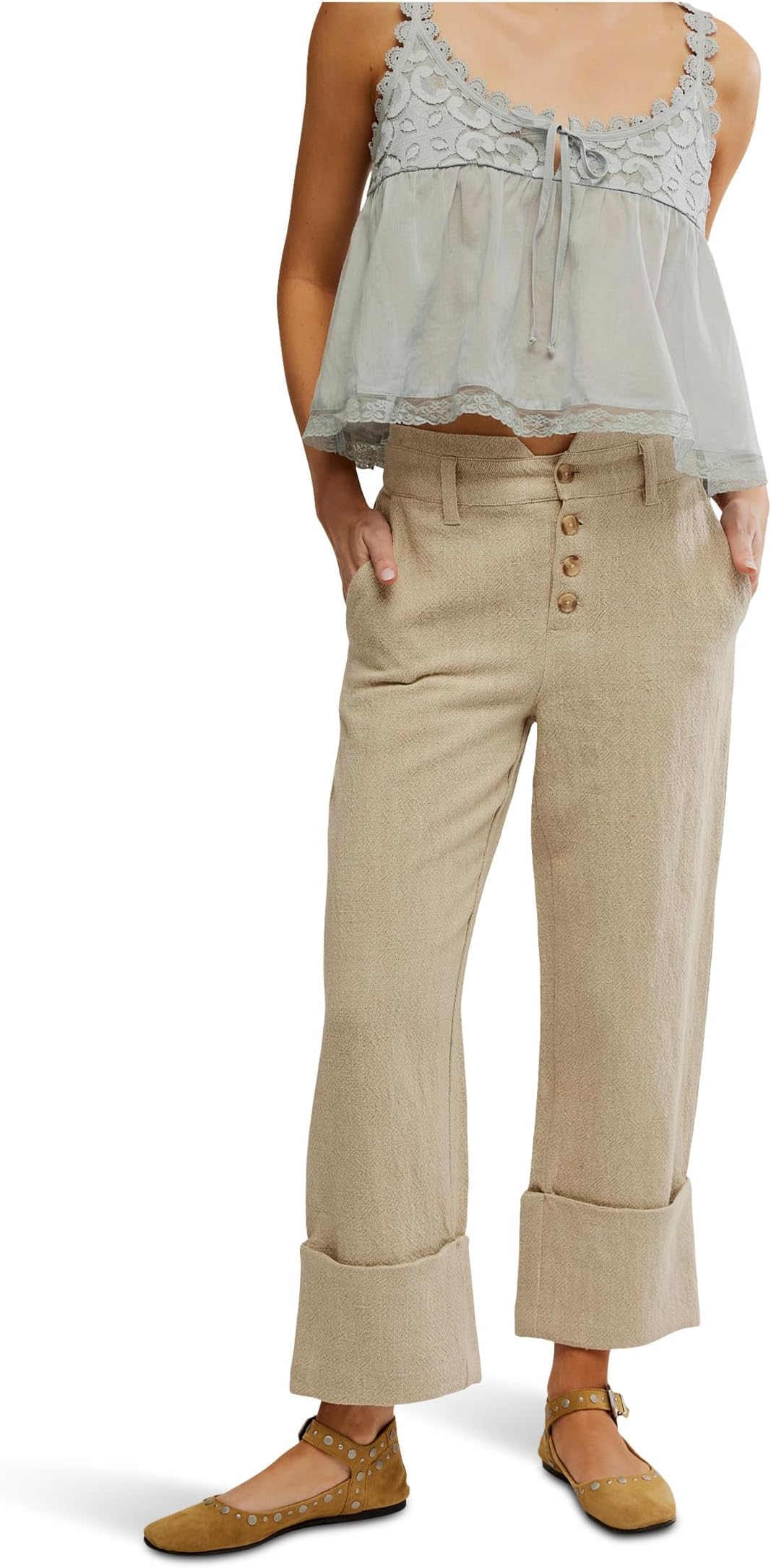 

Брюки Free People Parkway Cuffed Trousers, Natural Combo