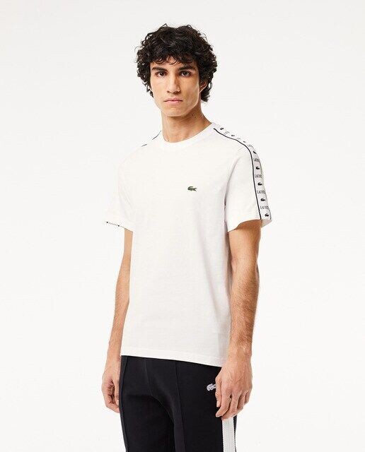 

Футболка из хлопкового джерси с полосками с логотипом Lacoste, белый