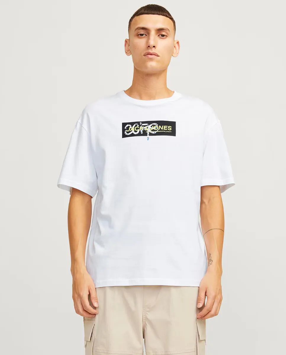 

Мужская футболка с короткими рукавами и принтом спереди Jack & Jones, белый