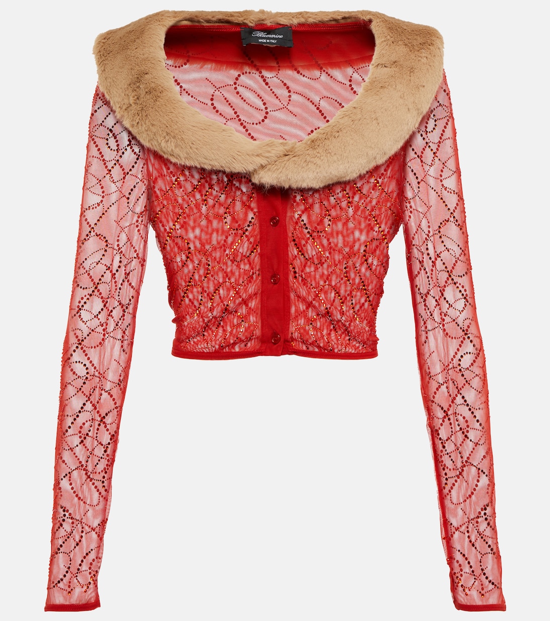 

Кардиган из сетчатой ткани с декоративным узором Blumarine, Rouge Noir Cammelo