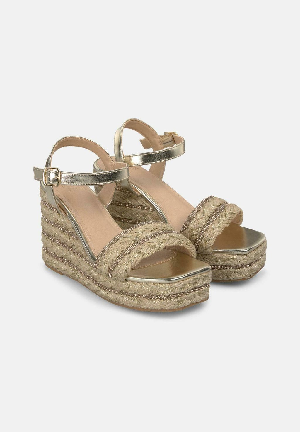 Босоножки на танкетке CON PUNTERA CUADRADA Y CIERRE CON HEBILLA - High heeled sandals Alma Blue, золотой — фото 2