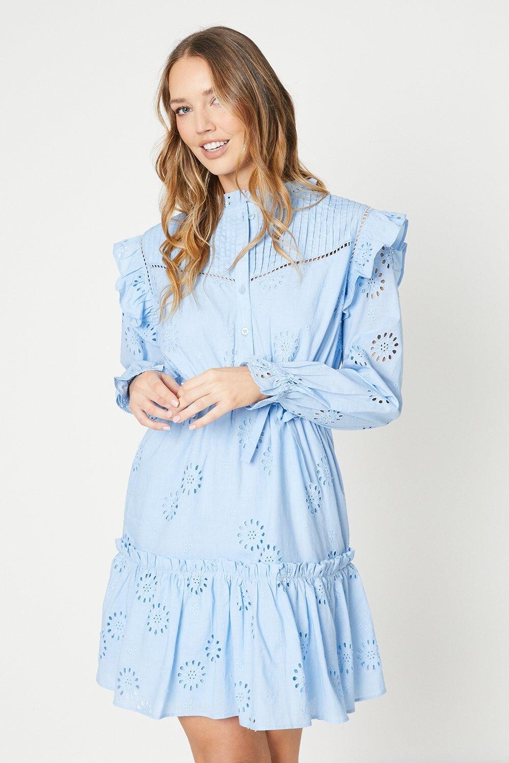 

Мини-платье Broderie с оборками Oasis, синий