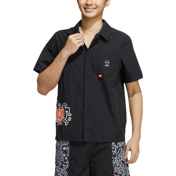 Рубашка adidas x Keith Haring Crossover Cartoon Pattern Printing Short Sleeve Shirt Unisex Black, мультиколор — фото 2