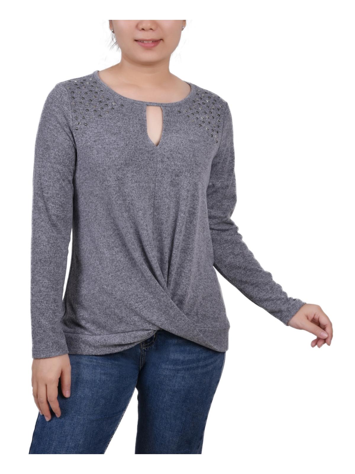

Женская декорированная трикотажная блузка Petites NY Collection, цвет charcoal