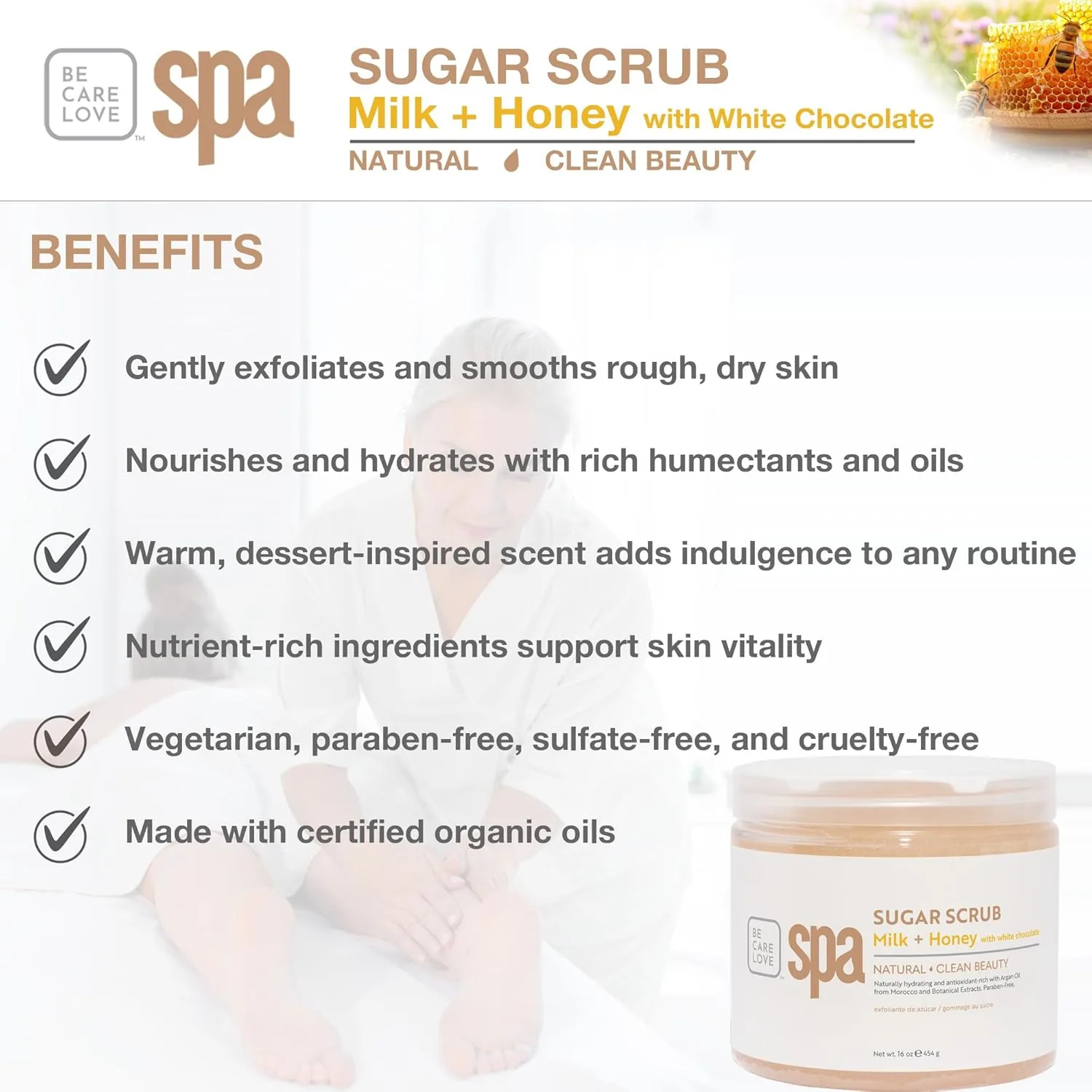 BCL SPA скраб для тела с сахаром, органическим молоком и медом, с белым шоколадом, удаляет омертвевшую кожу, 453 г 453.60 г (1 шт.), Olive — фото 3