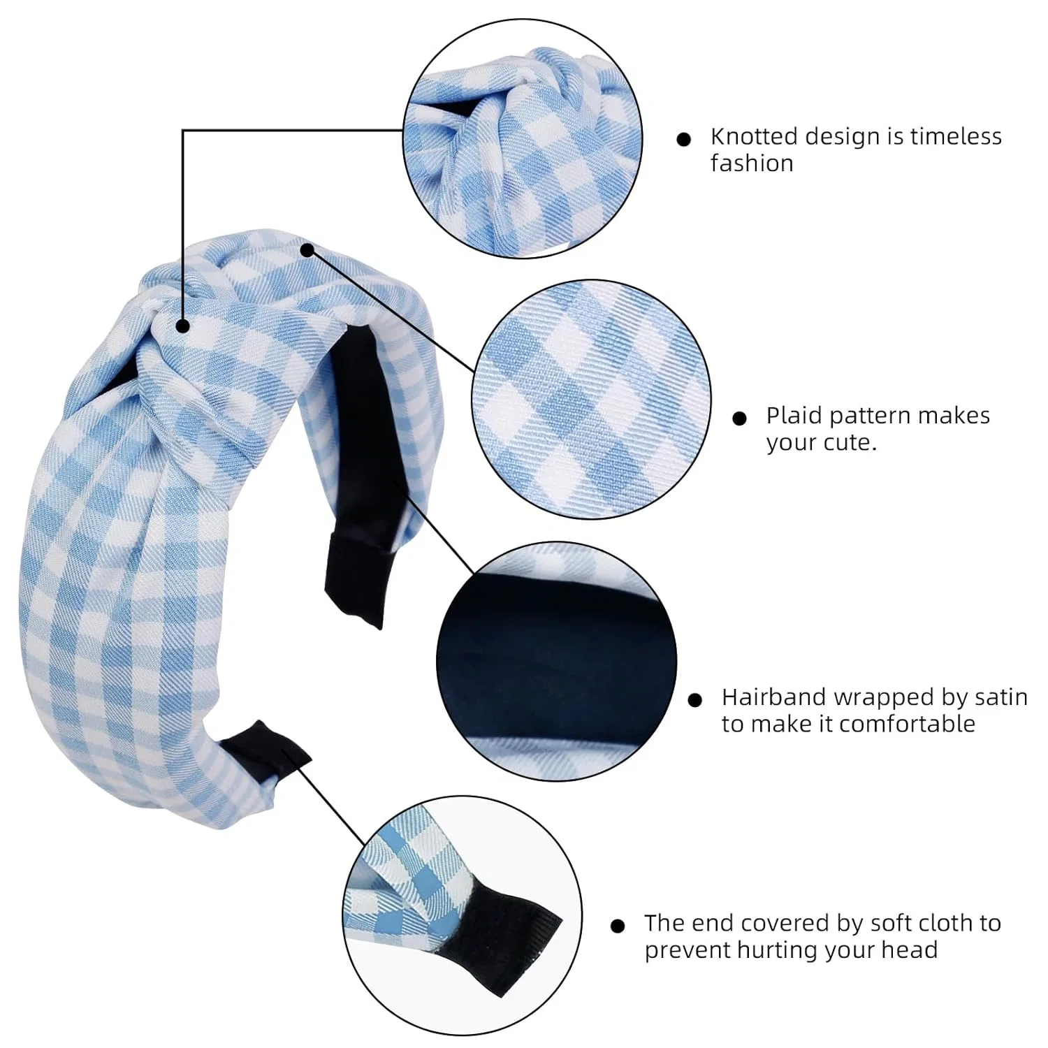 Женские повязки на голову Tobeffect Plaid Knotted Headbands Tobeffect, Bluepink — фото 3