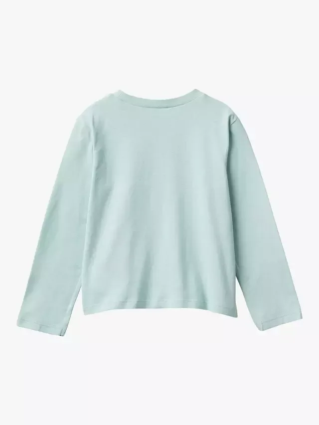Детская хлопковая футболка с длинными рукавами, зеленая Benetton — фото 2