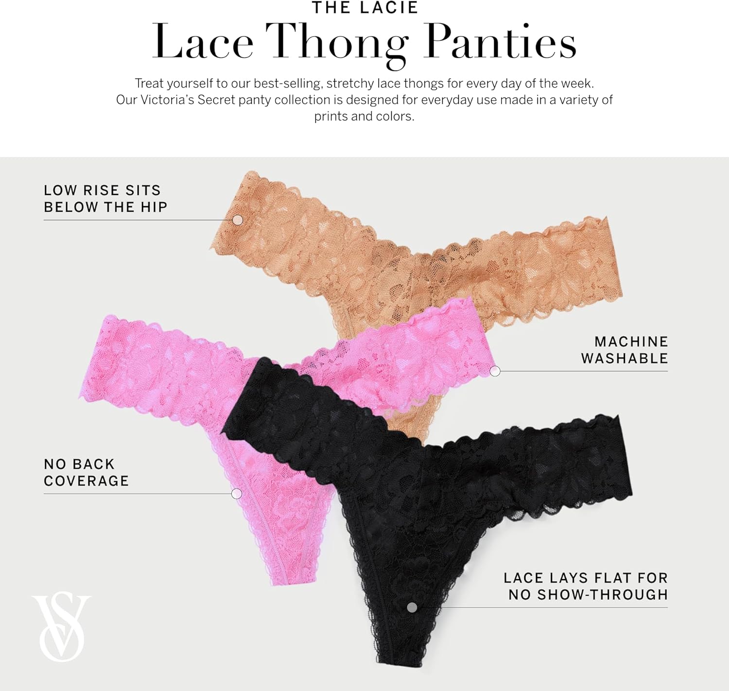 Комплект трусов Victoria's Secret Women's Lace Thong Underwear, 7 предметов, черный/бордовый/бежевый — фото 3