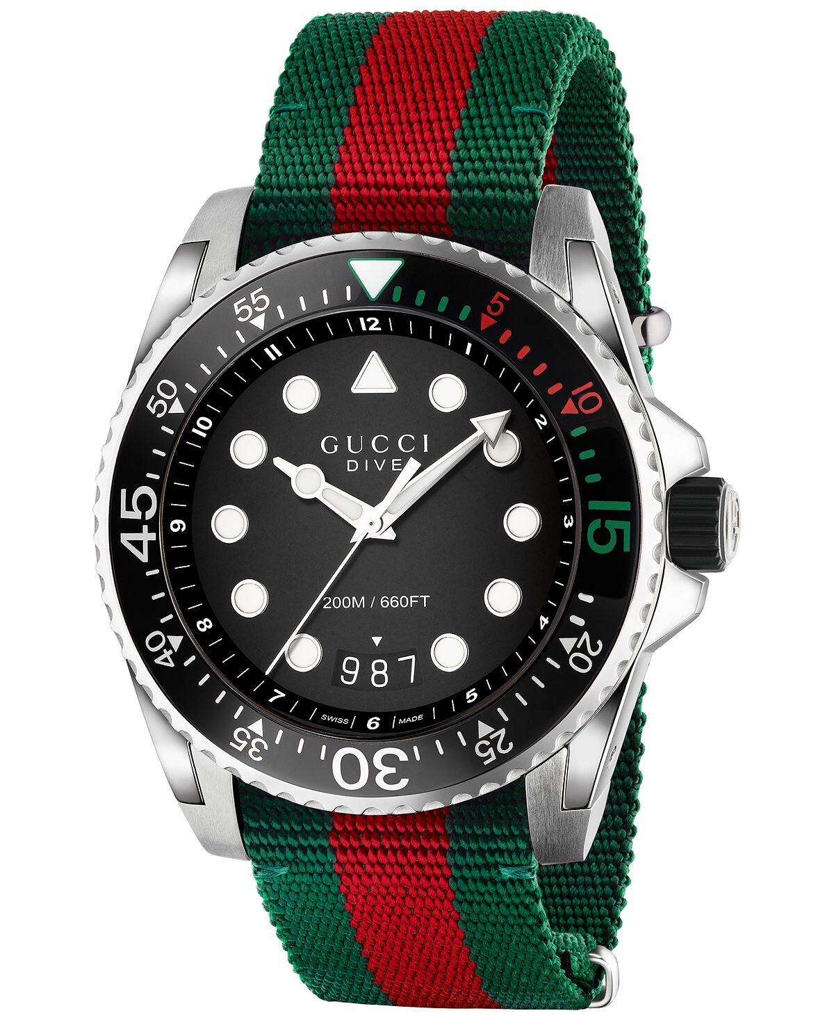 

Часы Dive с зеленым и красным нейлоновым ремешком, 44 мм Gucci