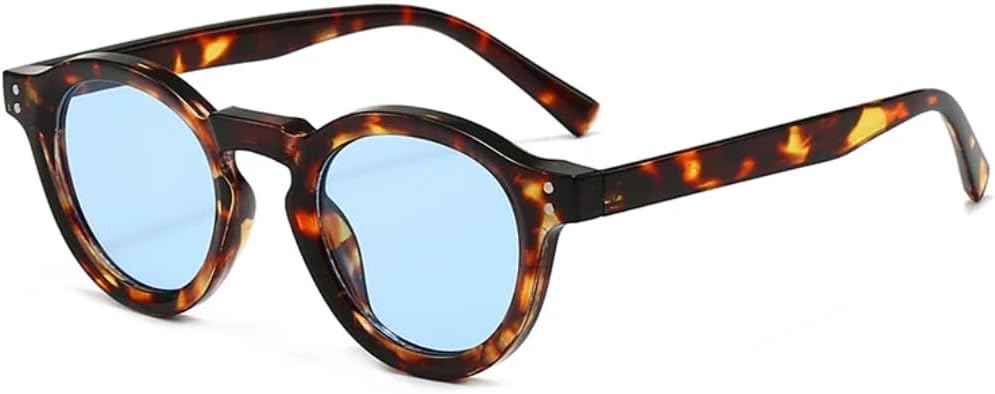 

Модные маленькие круглые солнцезащитные очки для женщин с защитой от УФ-излучения UV400, прозрачные линзы, модные мужские очки в оправе с заклепками TVTBBVV, Leopard Blue