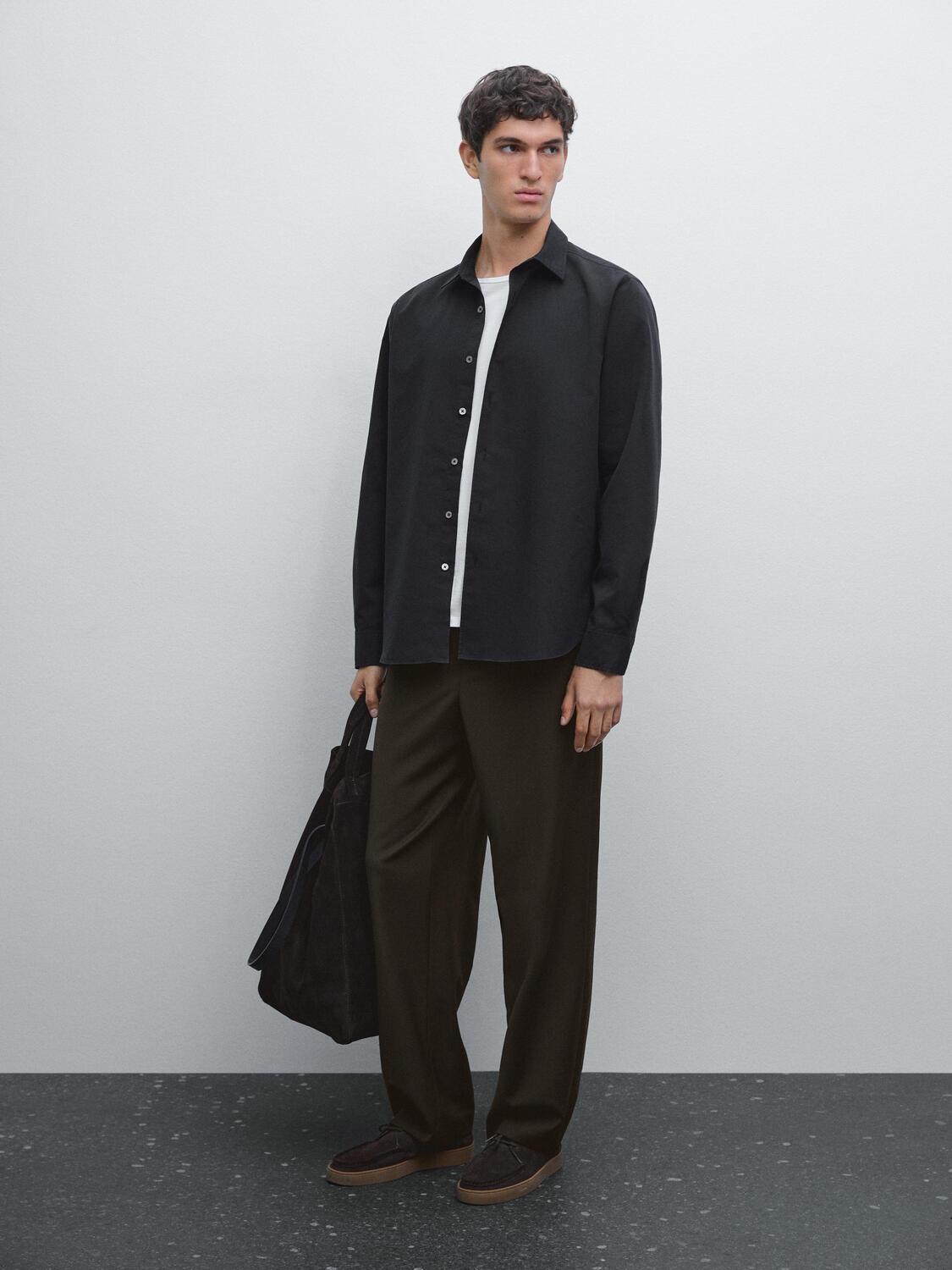 

Рубашка классического кроя из смеси хлопка и шелка Massimo Dutti, темно-синий