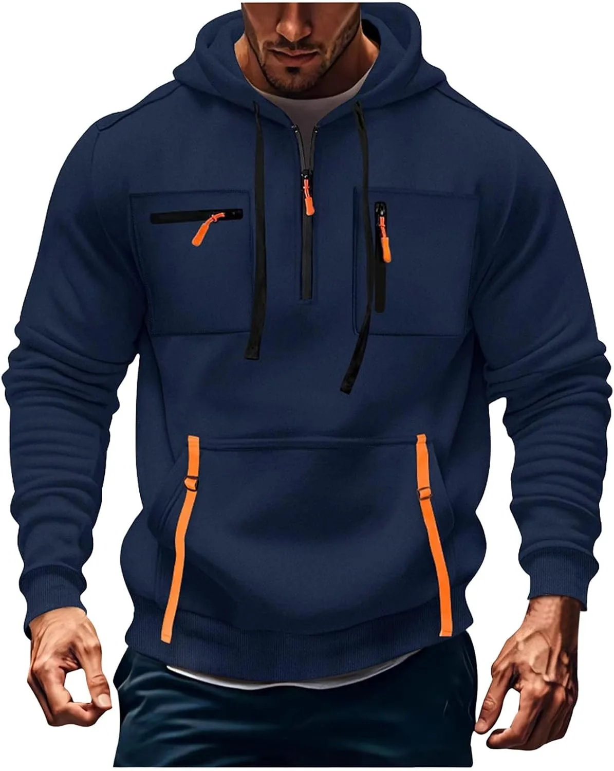 

Мужская флисовая толстовка с капюшоном и карманами, Military Tactical, Quarter Zip, Slim Fit FOCLMP