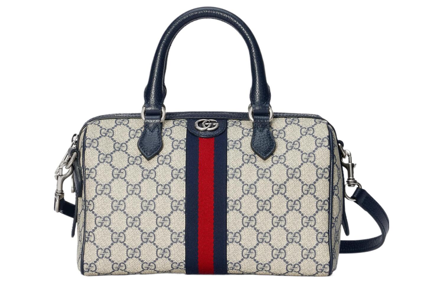 

GUCCI Сумка Ophidia Canvas With Leather Binding через плечо, маленькая женская сумка Beige & Blue