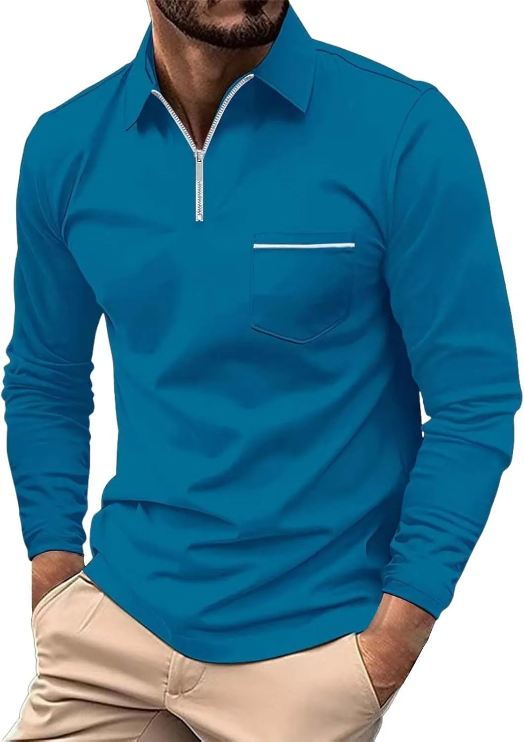 

Мужская повседневная поло с молнией на четверть Miyaomn, Slim Fit, длинный рукав