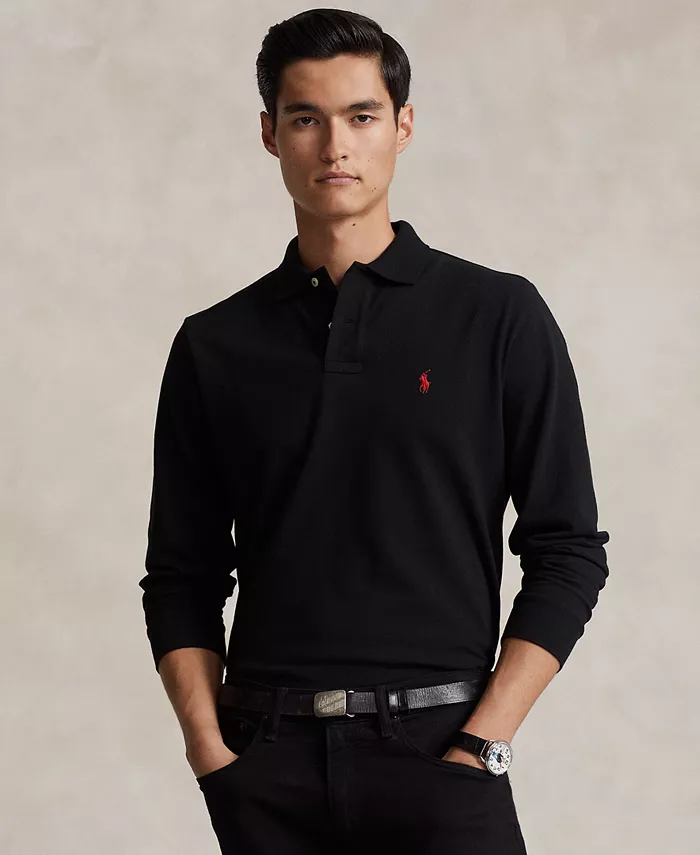 

Мужское классическое сетчатое поло с длинным рукавом Polo Ralph Lauren, черный