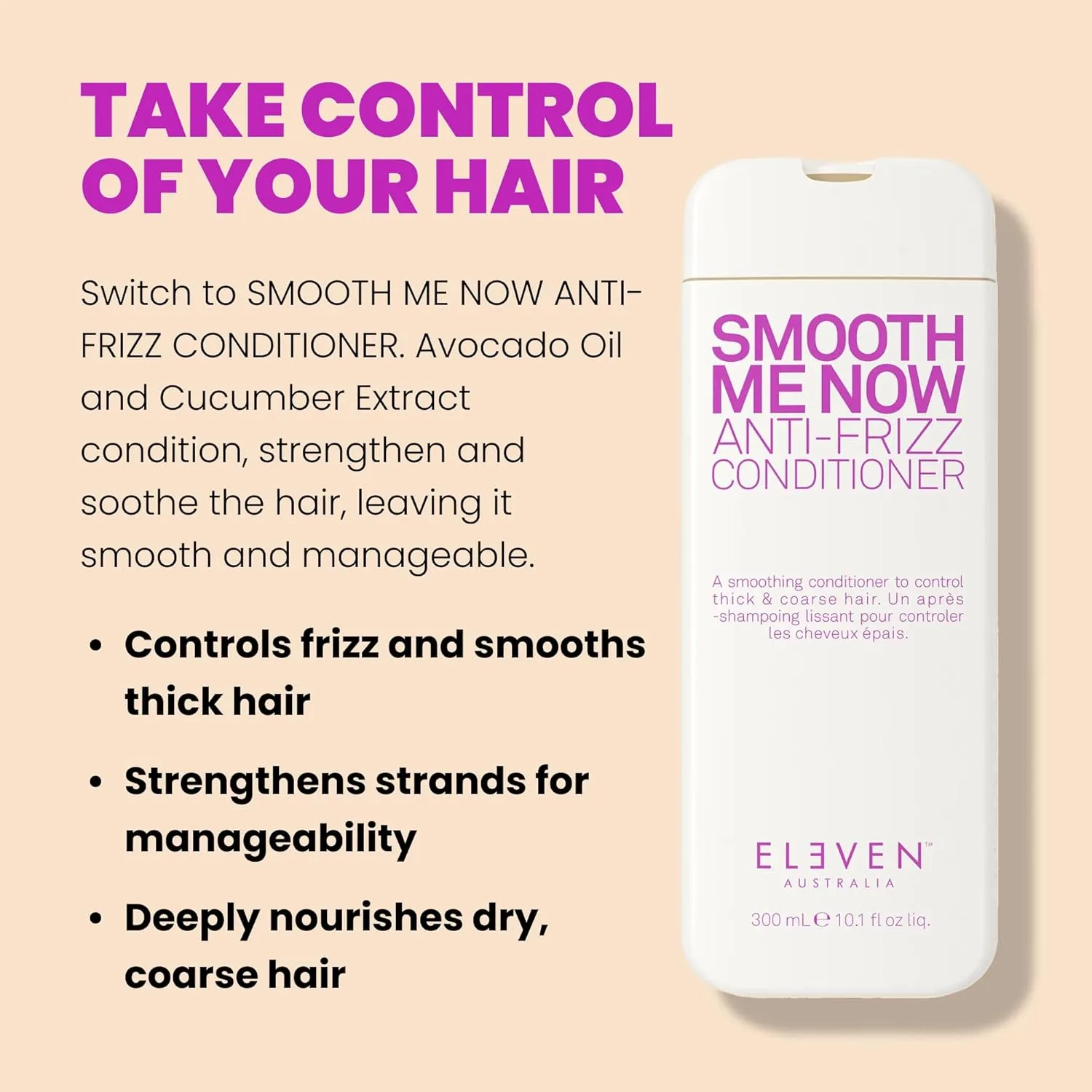ELEVEN AUSTRALIA Smooth Me Now антистатический кондиционер для женщин и мужчин, для вьющихся и жестких волос, увлажняющий, с маслом авокадо и экстрактом огурца 961 мл — фото 2