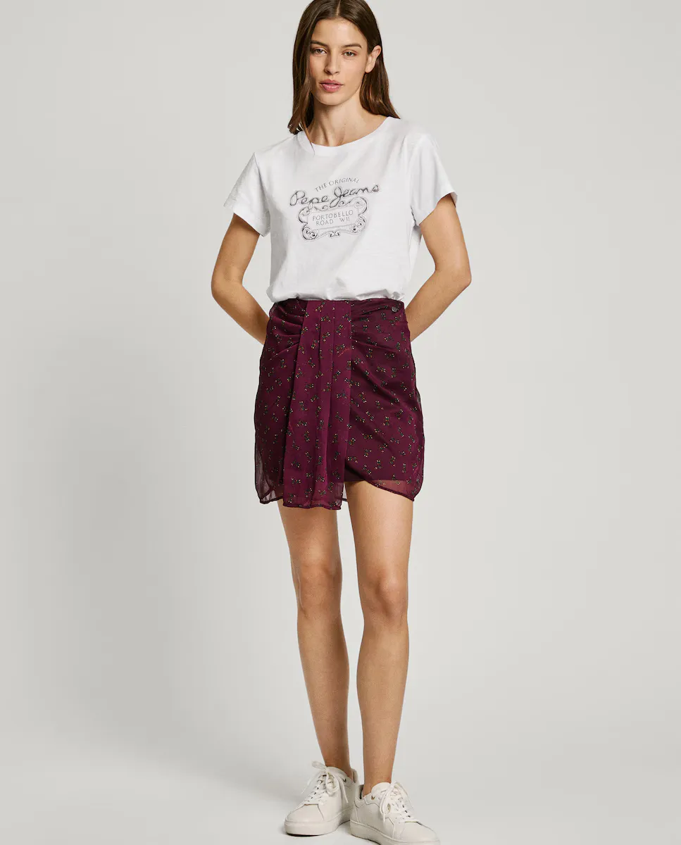 

Короткая юбка из шифона с драпировкой и потайной молнией Pepe Jeans, бордовый