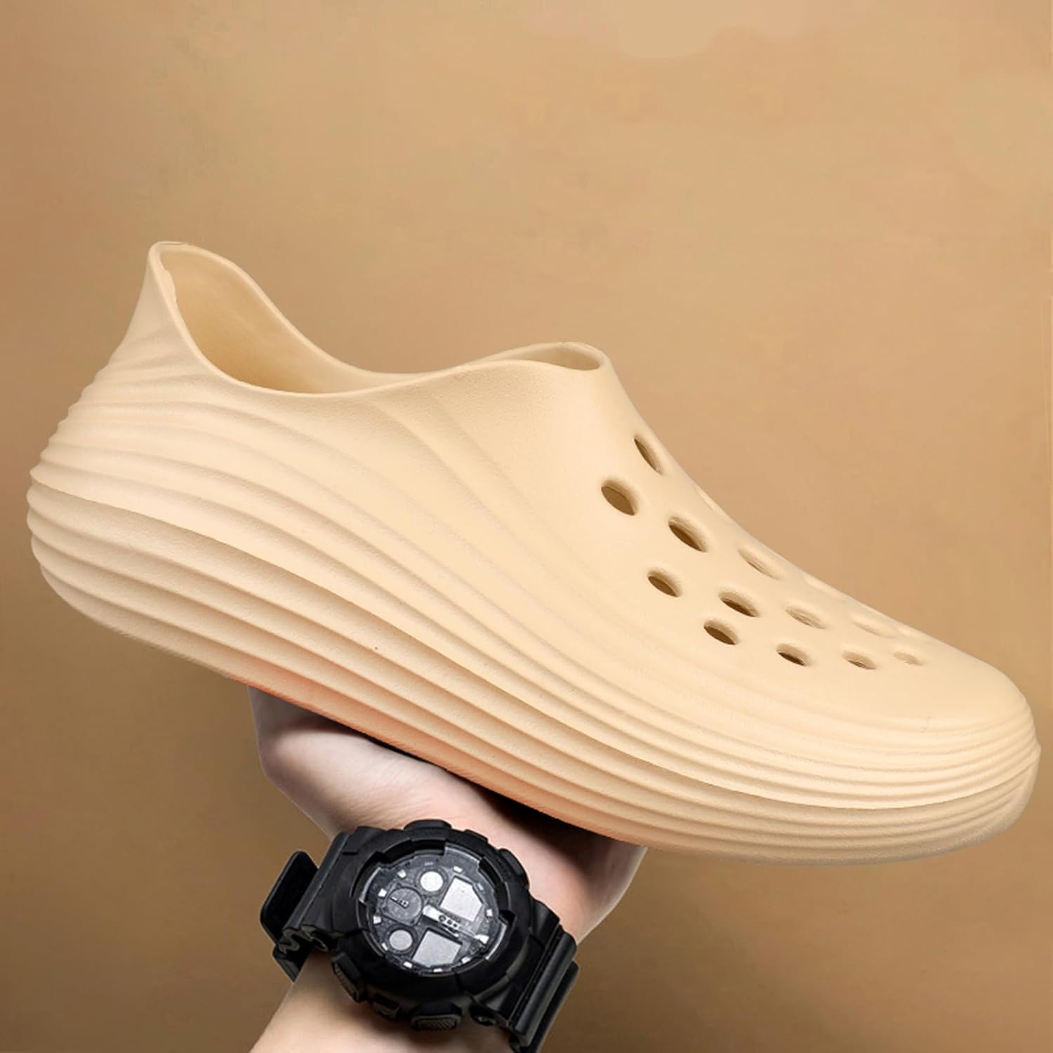 Кроссовки Foam Runner для мужчин и женщин, без шнурков, с вырезами, в стиле Foam Runner, легкие, долговечные, из EVA, дышащие, мягкие тапочки-облака для мужчин и женщин Inkuil, бежевый — фото 3