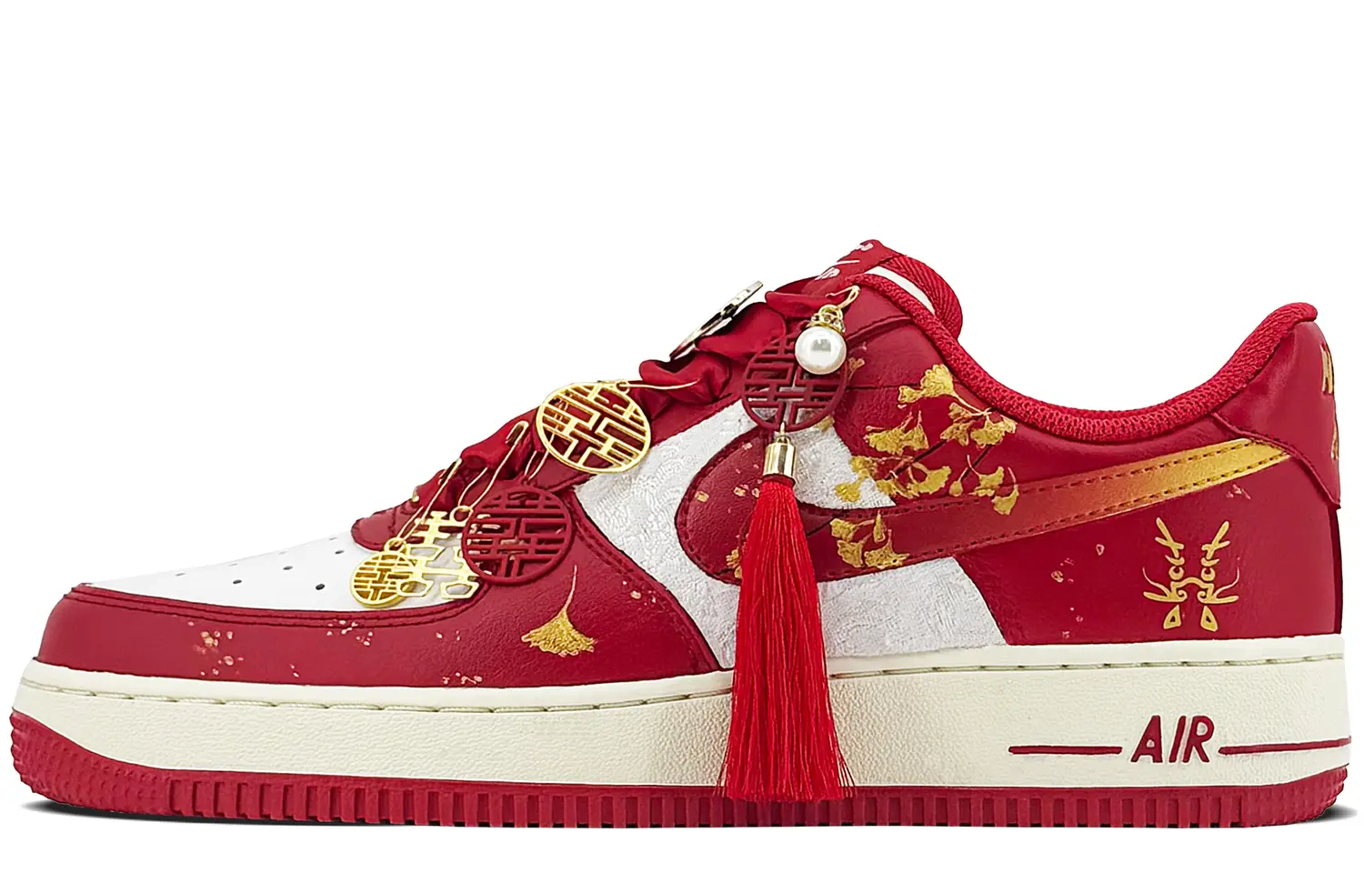 

Кроссовки Nike Air Force 1 Skateboarding Shoes Unisex Low-top Red/white/gold, красный