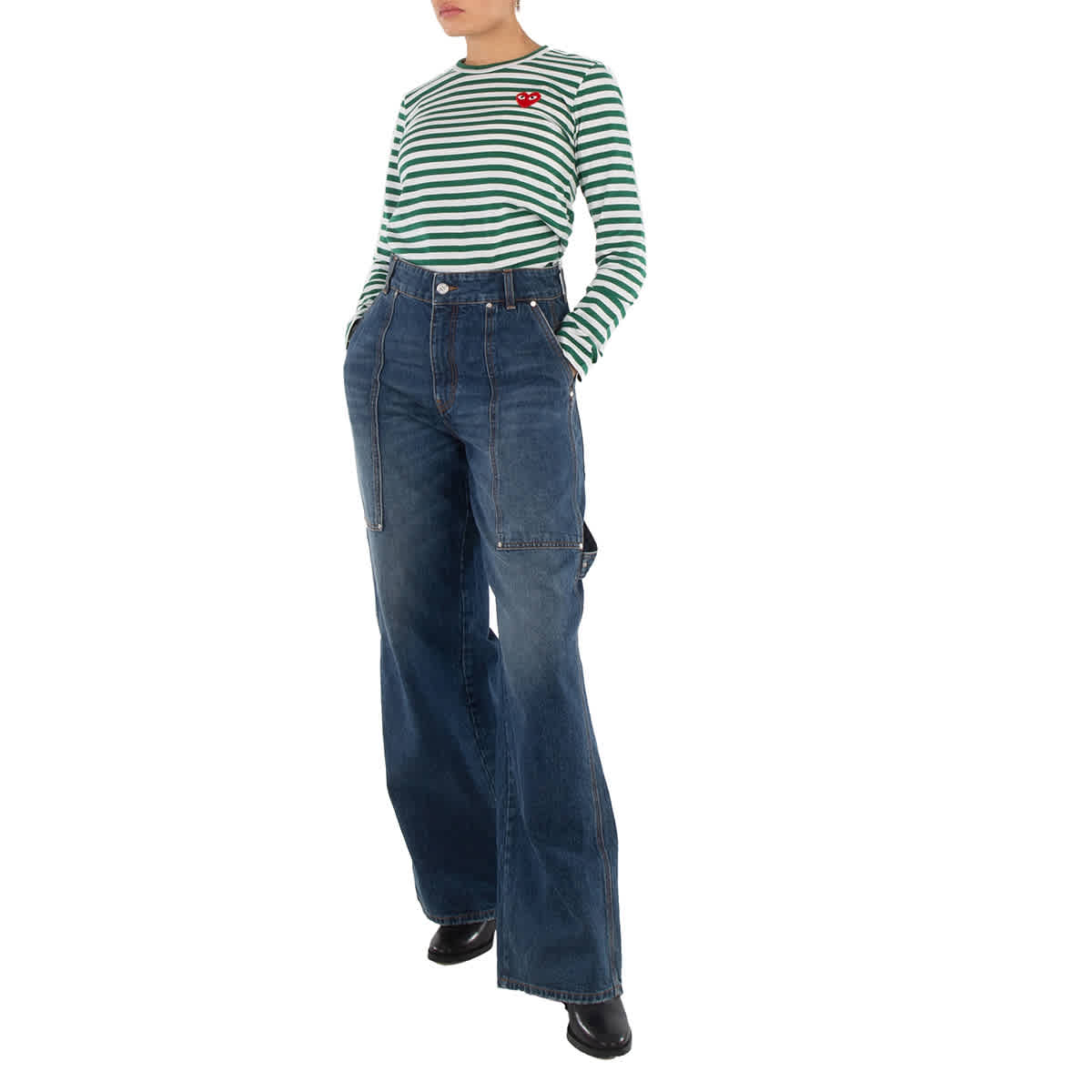 

Cdg Play Полосатая футболка с длинными рукавами и эмблемой в виде сердца, зеленый/белый