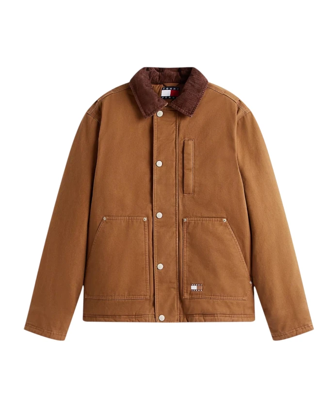 

Хлопковая рабочая куртка с вельветовым воротником Tommy Jeans, коричневый