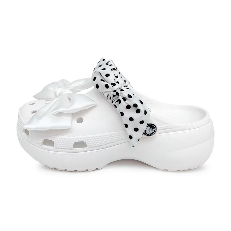 Crocs Классические женские белые сабо на платформе Green Mountain в горошек с бабочками