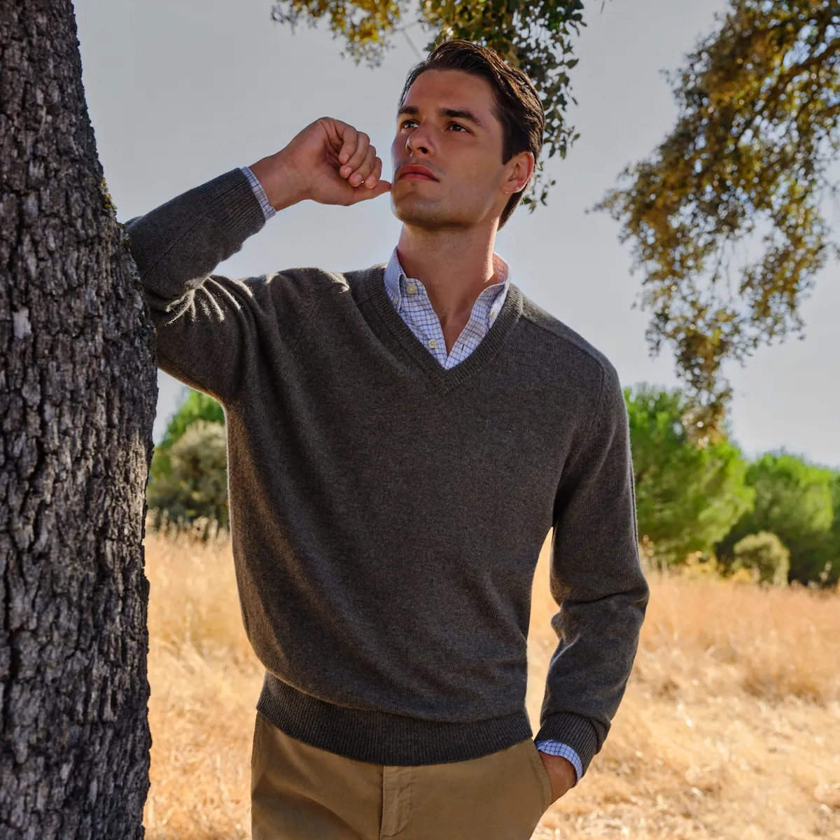 

Мужской джемпер с V-образным вырезом из шерсти ягненка Verhunt, зеленый